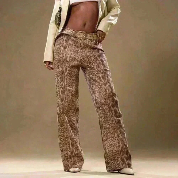 Multicolor Casual Women's Low Rise Snakeskin Denim Trousers - Picture 1 of 5